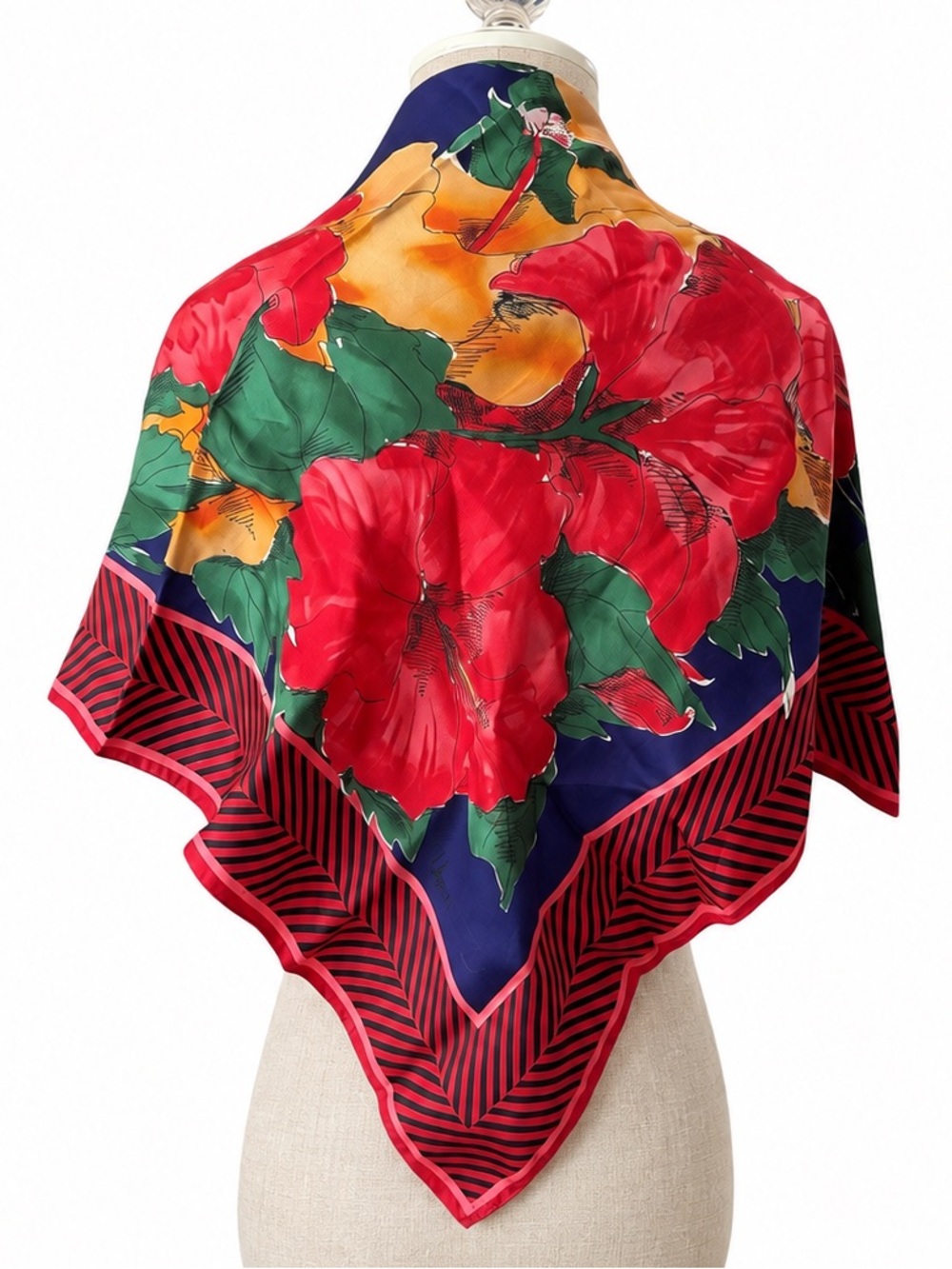 VTG 80s Vera Neumann Signed Silk Scarf Tropical Hibiscus Print Made in Japan